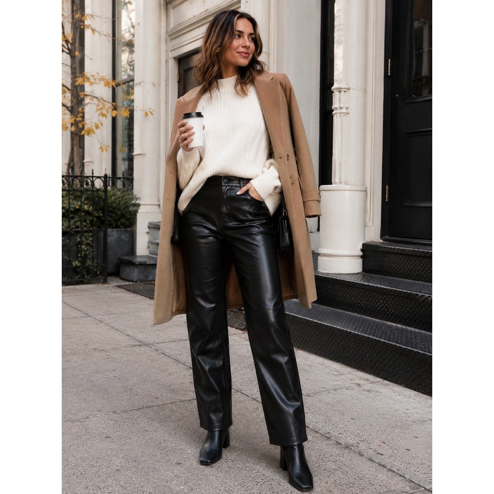 BlankNYC Black Vegan Faux Leather High Rise Straight Leg Pants Size 28